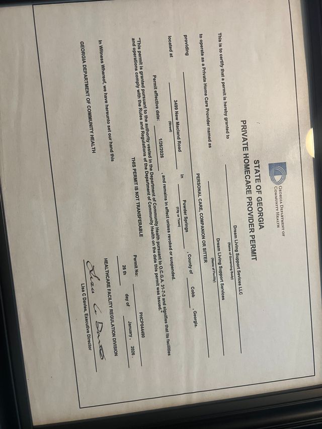 Dream Living Support Services LLC award certificate