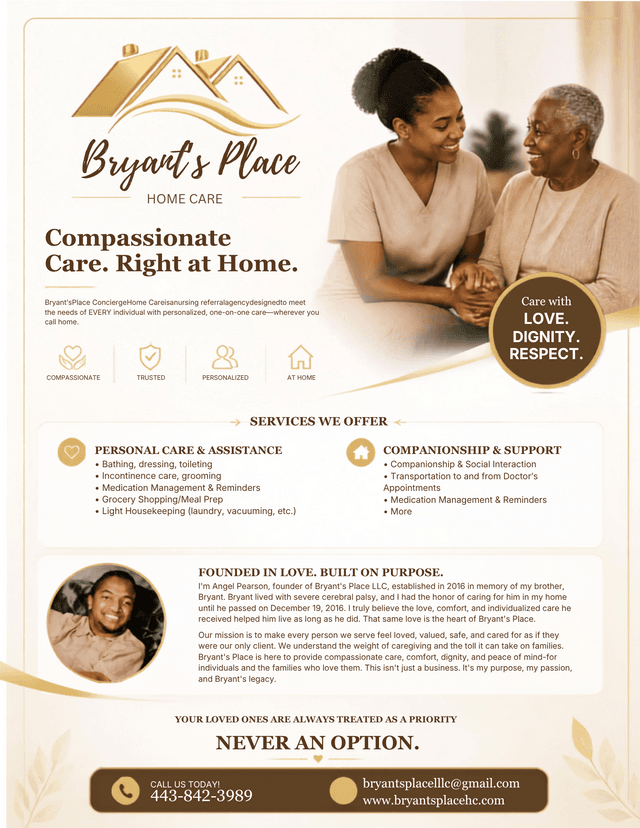 Bryant’s Place, LLC home care agency in Parkville, MD
