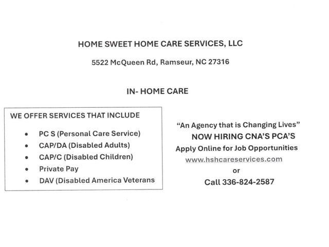Home Sweet Home Care Services home care agency in Ramseur, NC